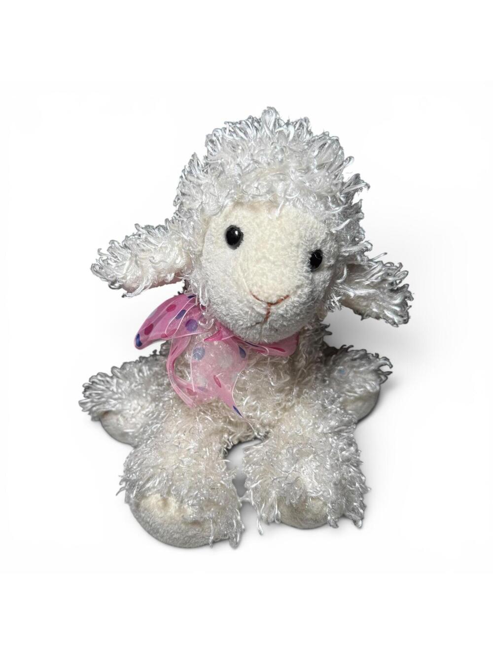 Applause Toys Stuffed Animal Curly White Cream Baby Lamb Pink Bow Soft Sweet EUC